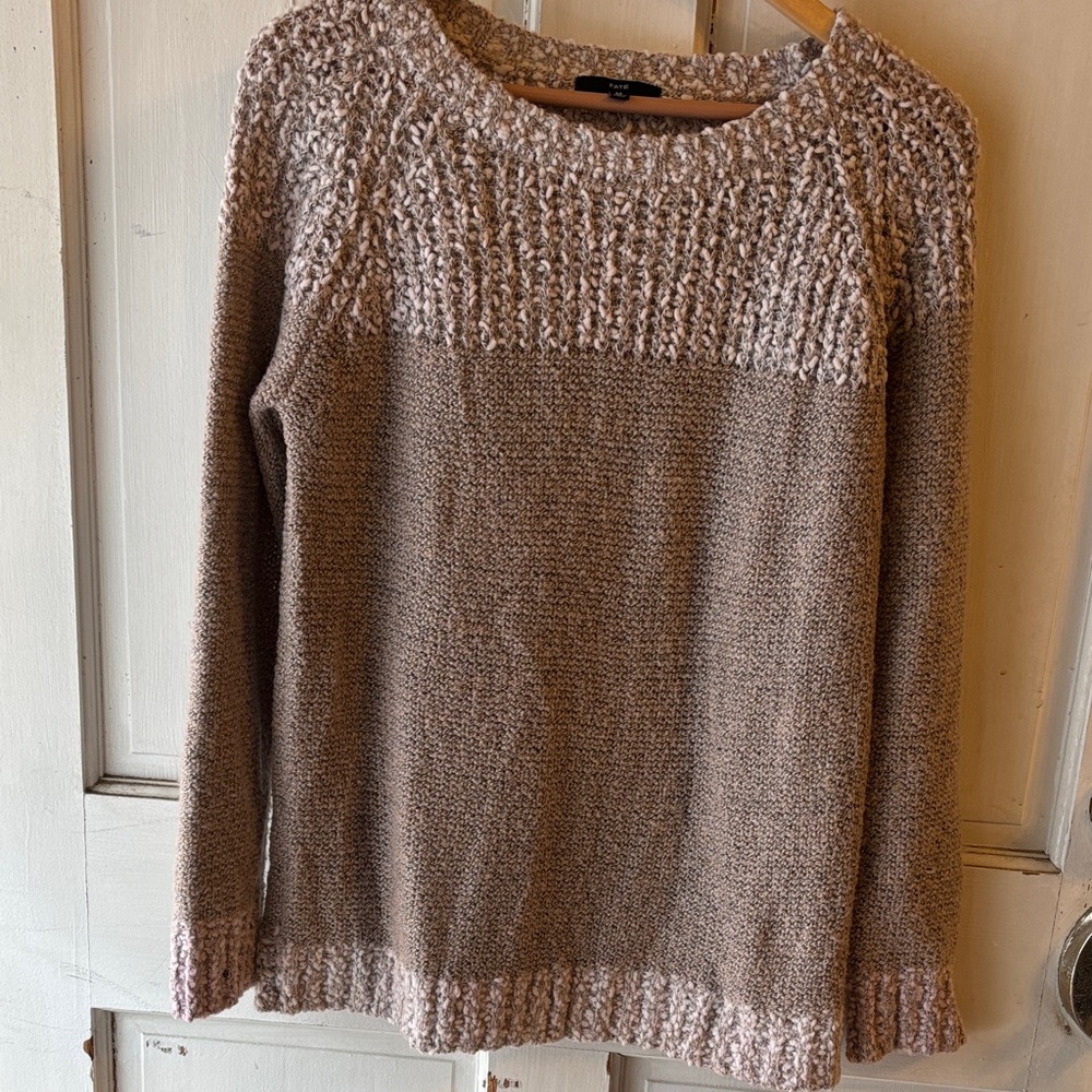 Fate Textured Knit Crew Neck Sweater in Brown